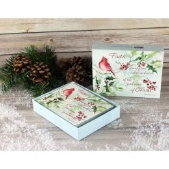 Cardinal And Berries Boxed Christmas Cards (18 Pack) W/ Decorative Box By Susan Winget -Calendars Store 201900013443 ALT3