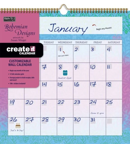 Bohemian Create-it Perpetual Wall Calendar By Susan Winget -Calendars Store 201900015230