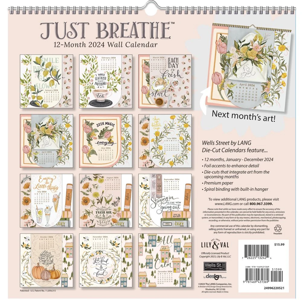 Just Breathe Die Cut Spiral 2024 Wall Calendar 5 Just Breathe Die Cut Spiral 2024 Wall Calendar - Image 3