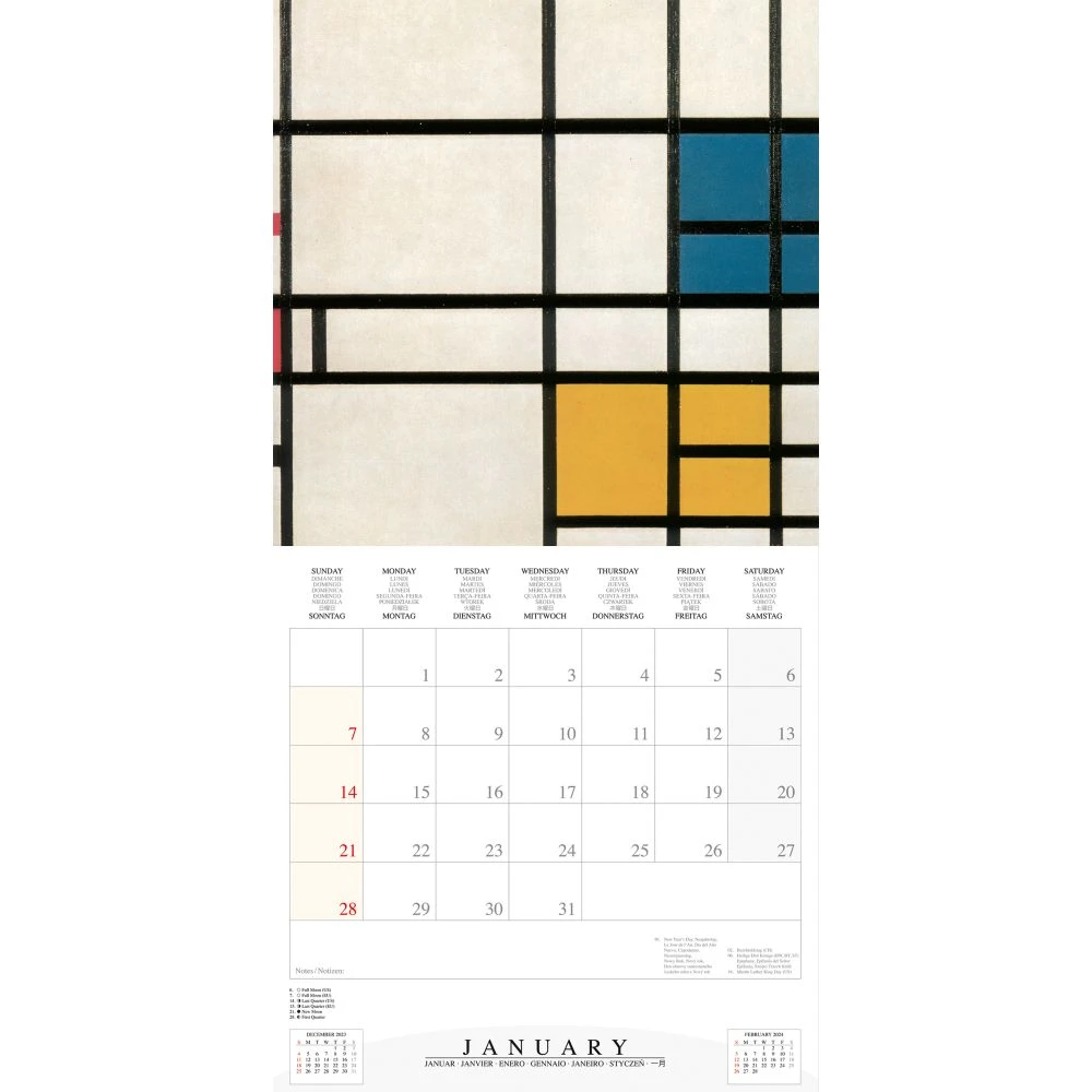 Mondrian 2024 Wall Calendar 5 Mondrian 2024 Wall Calendar - Image 3