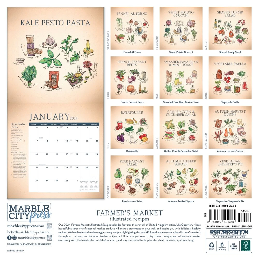 Farmers Market Illustrated Recipes 2024 Wall Calendar 4 Farmers Market Illustrated Recipes 2024 Wall Calendar - Image 2