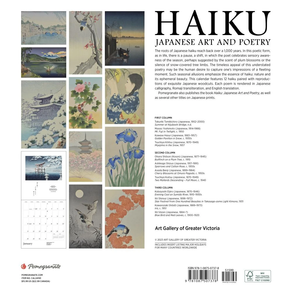 Haiku Japanese Art & Poetry 2024 Wall Calendar 4 Haiku Japanese Art & Poetry 2024 Wall Calendar - Image 2